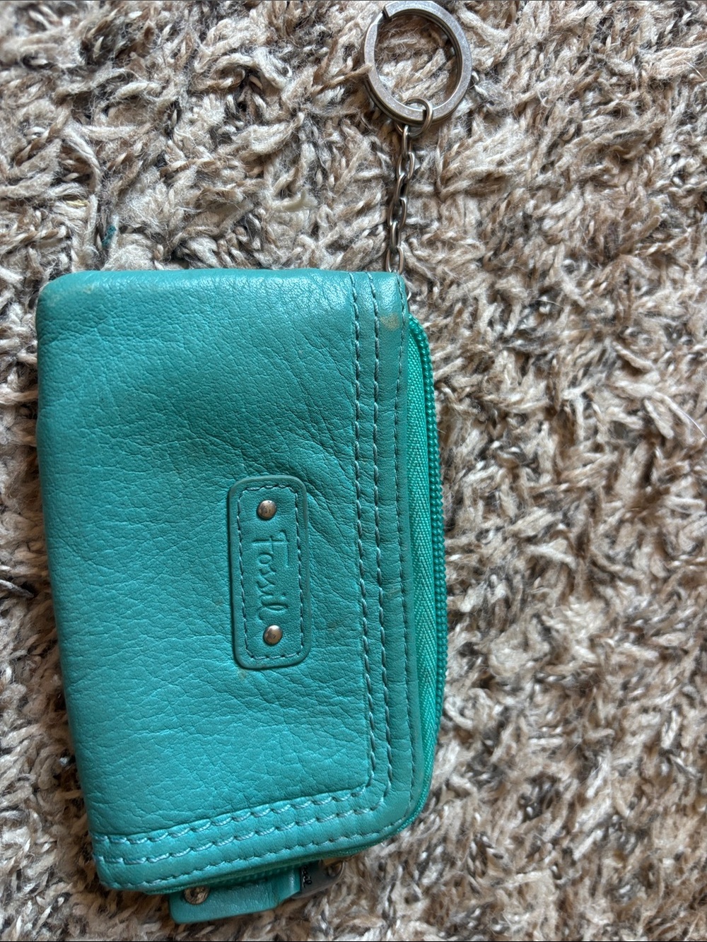 Fossil Teal Leather Zip Key Pouch